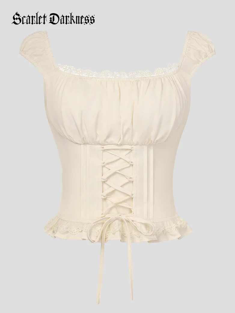 Renaissance Cottagecore Farm Girl Milkmaid Tops - Image 3