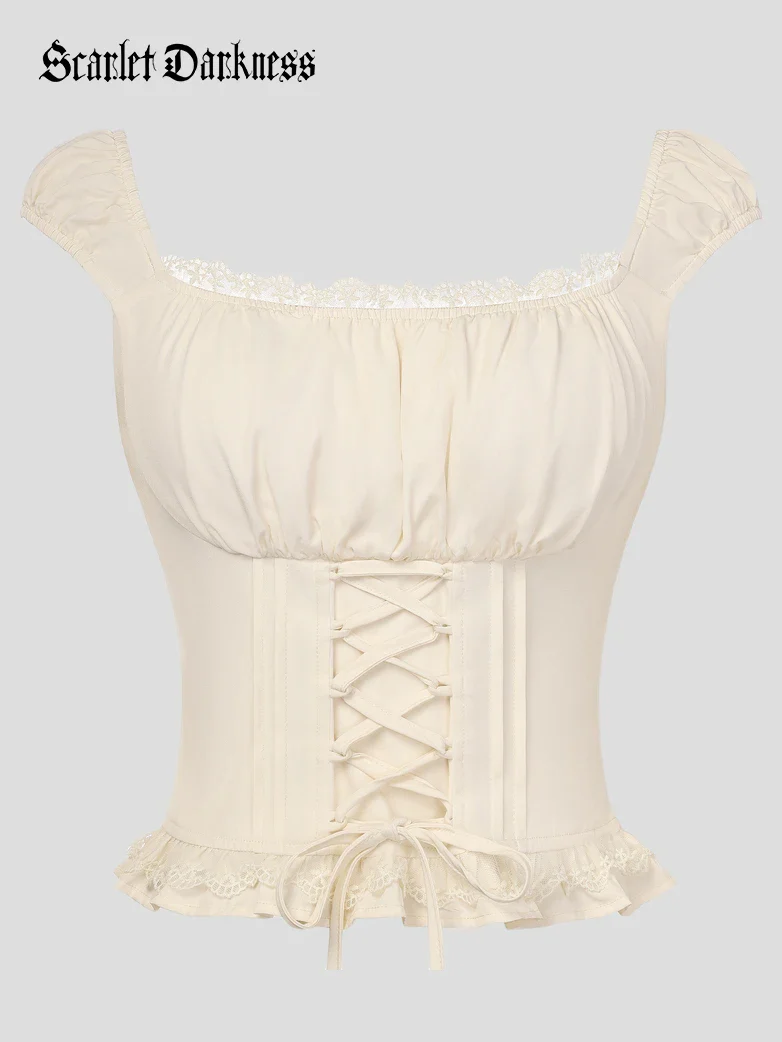 Renaissance Cottagecore Farm Girl Milkmaid Tops - Image 4