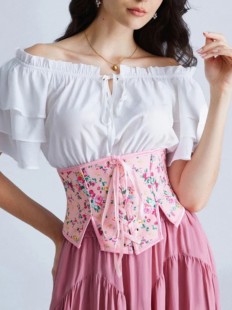 Cottage Floral Waist Corset Belt with Side slits - Image 10