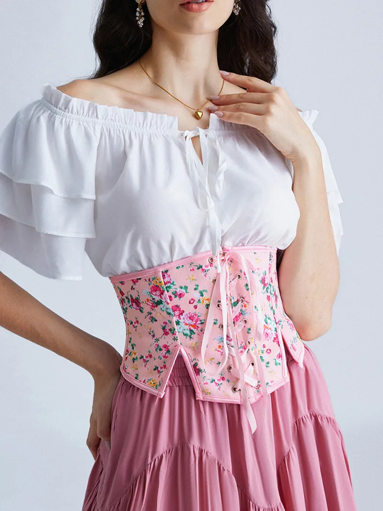 Cottage Floral Waist Corset Belt with Side slits - Image 11
