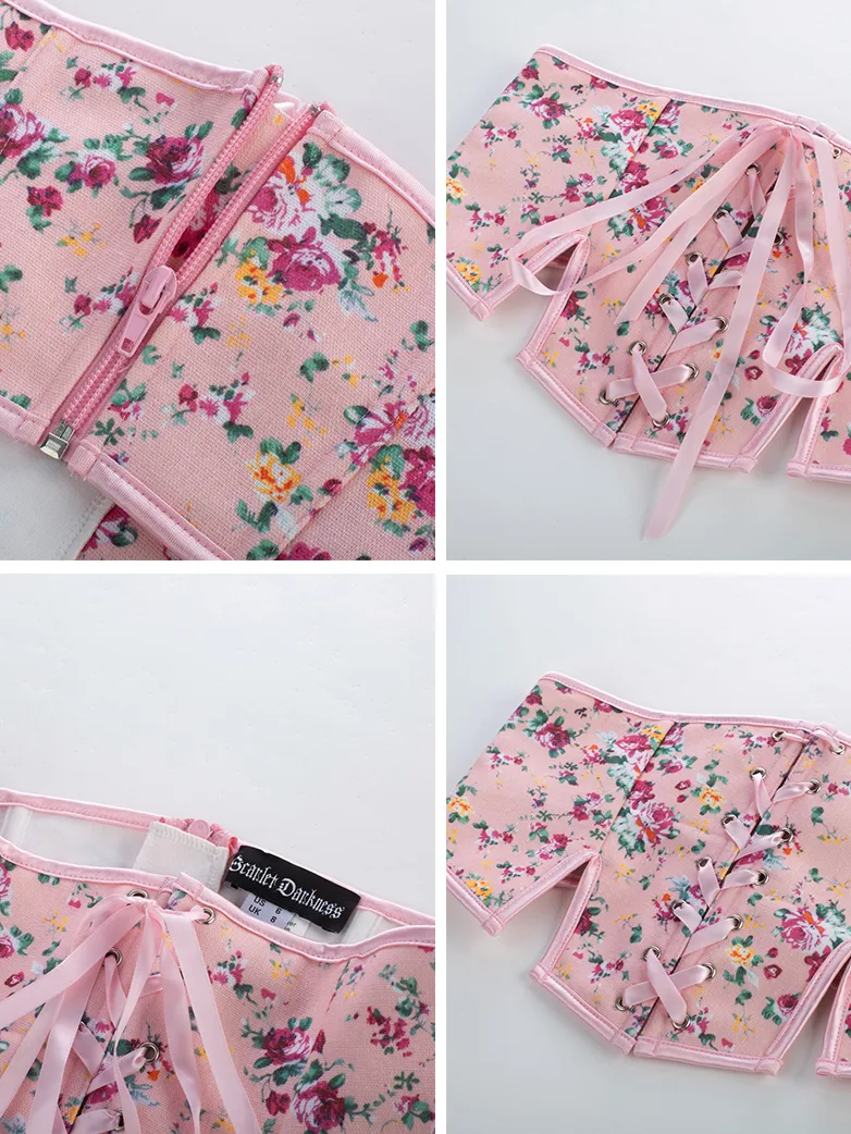Cottage Floral Waist Corset Belt with Side slits - Image 12