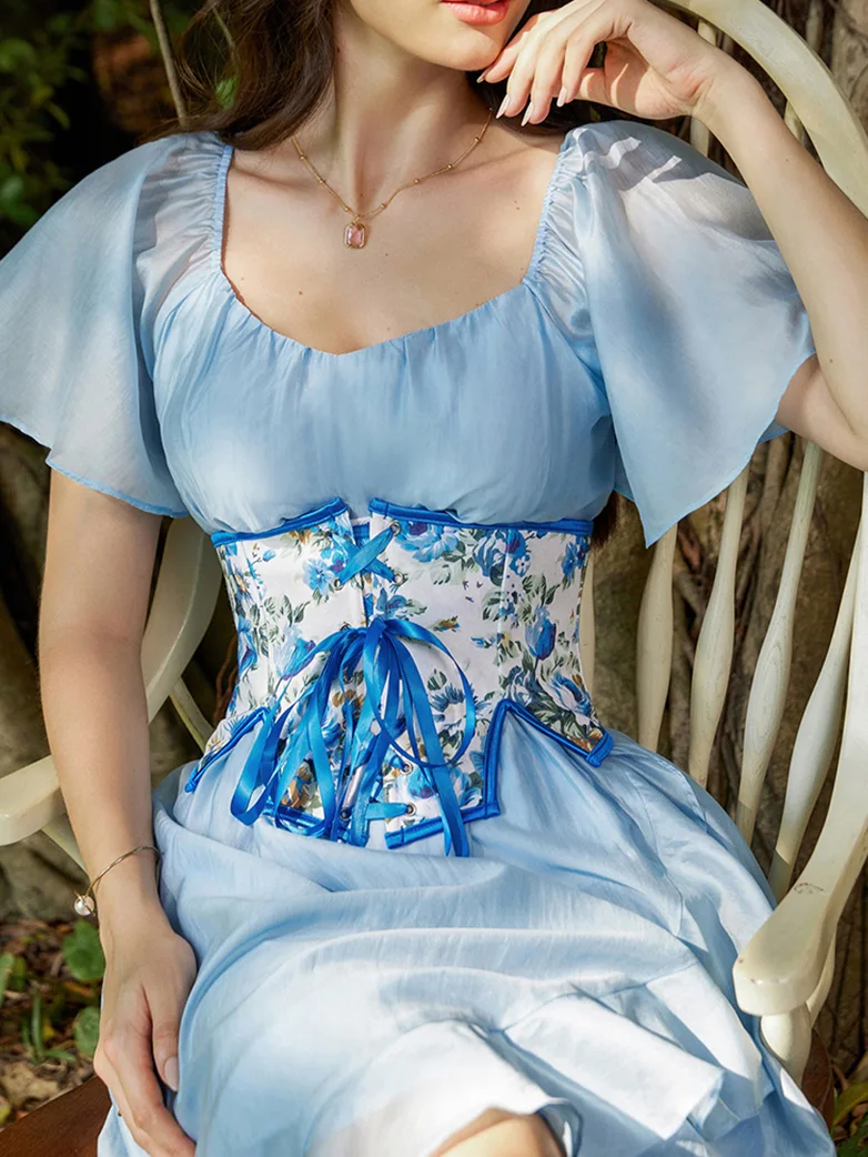 Cottage Floral Waist Corset Belt with Side slits - Image 4
