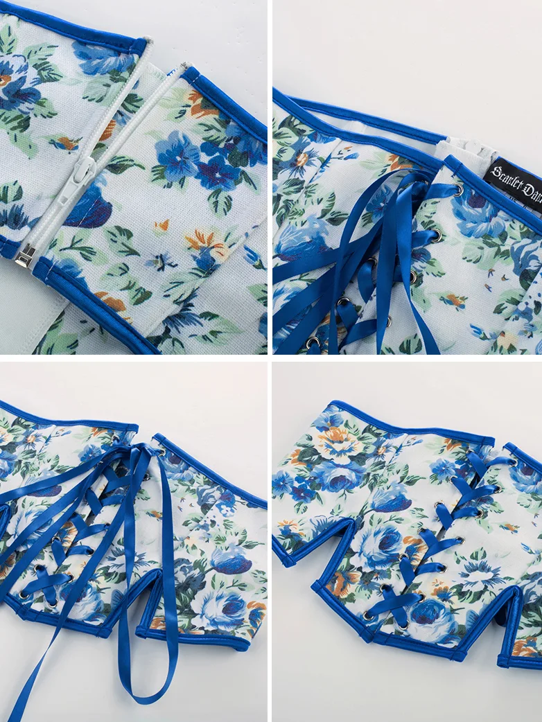 Cottage Floral Waist Corset Belt with Side slits - Image 7