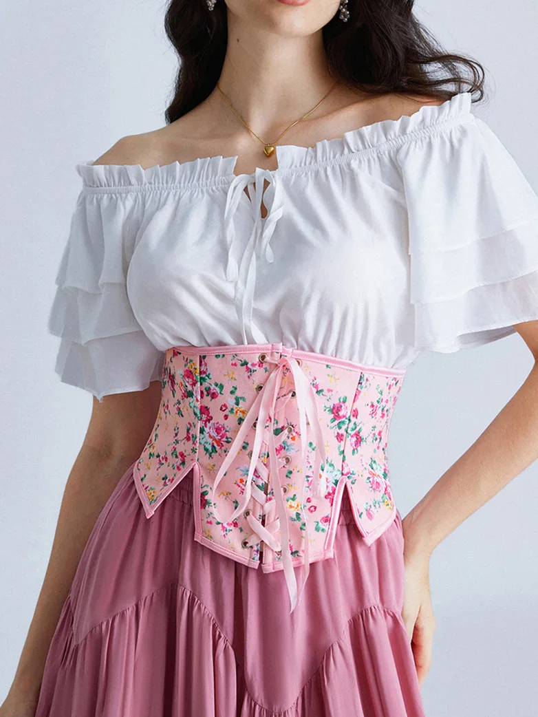 Cottage Floral Waist Corset Belt with Side slits - Image 9