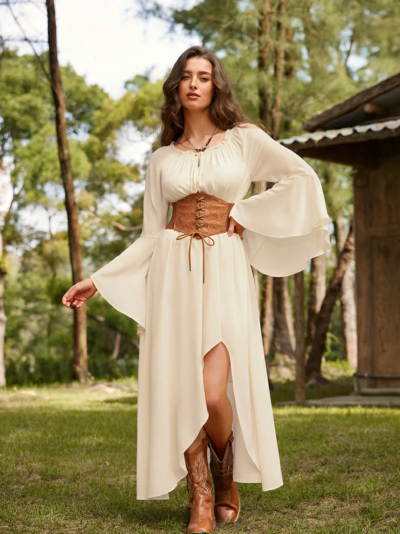 Renaissance Fairy Outfit Elastic Waist High-Lo Dress - Image 17