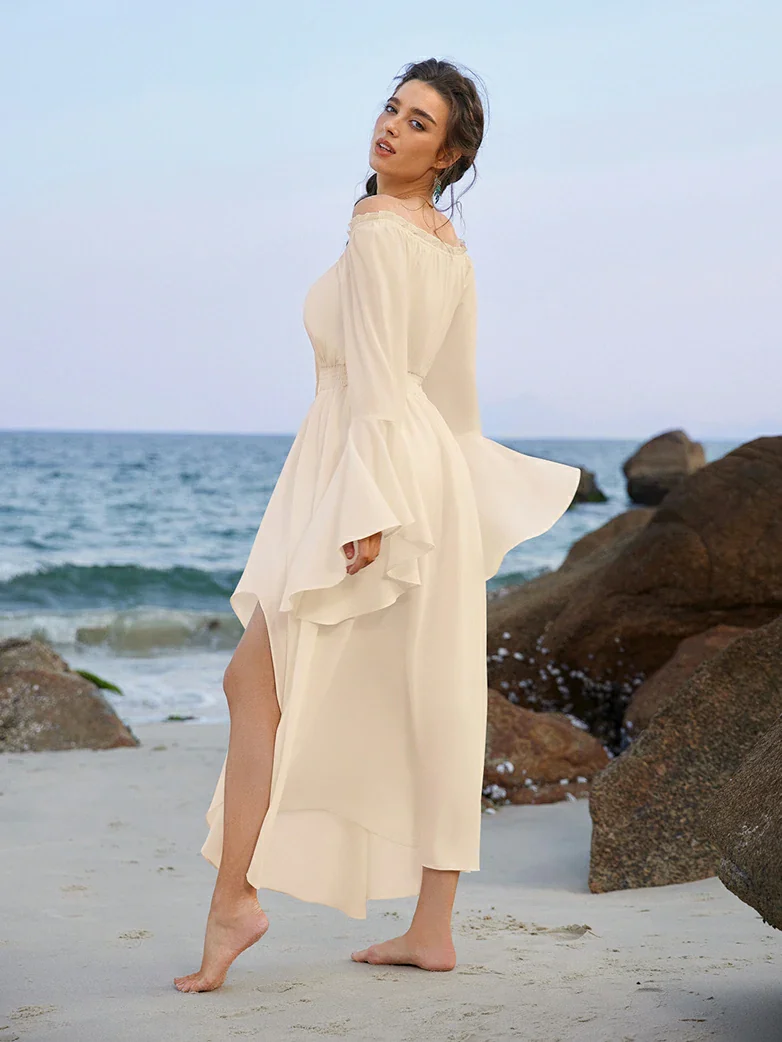 Renaissance Fairy Outfit Elastic Waist High-Lo Dress - Image 20