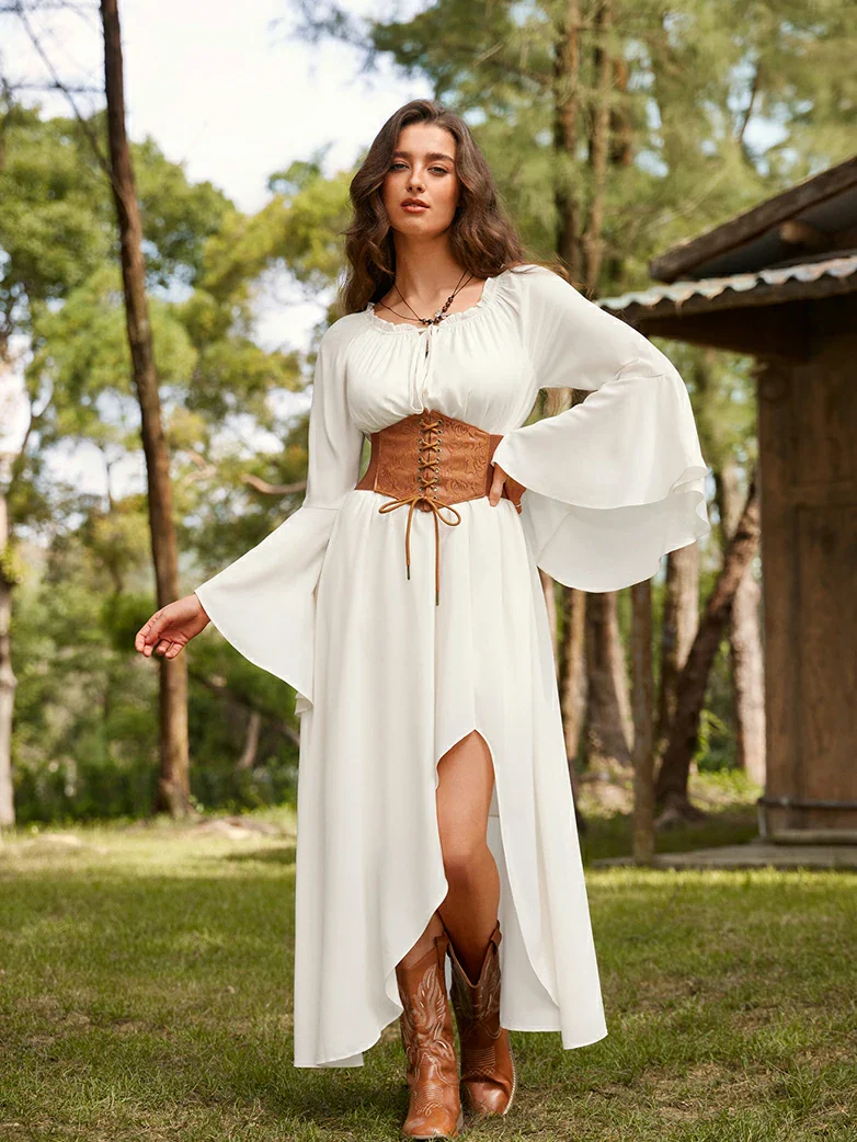 Renaissance Fairy Outfit Elastic Waist High-Lo Dress - Image 27
