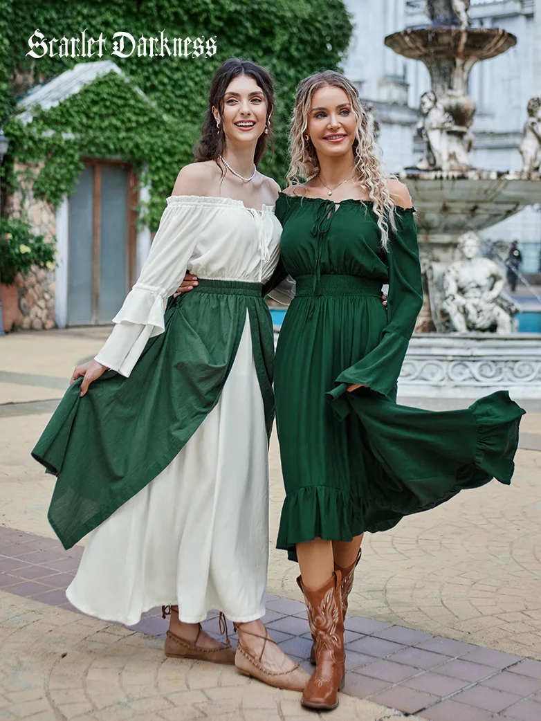 Women Off the Shoulder Renaissance Dress with Pockets - Image 10