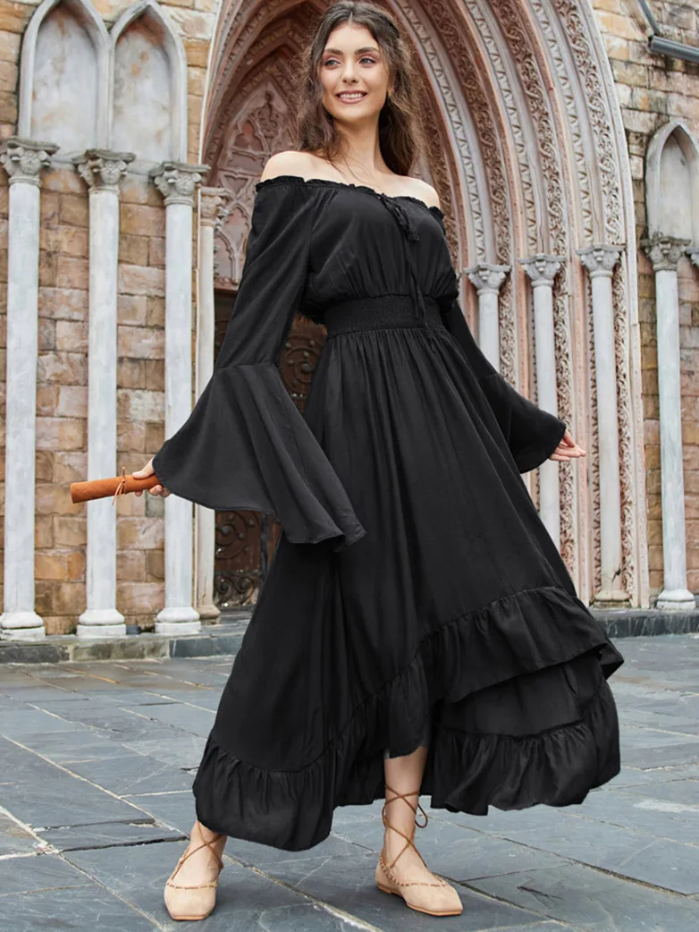 Women Off the Shoulder Renaissance Dress with Pockets - Image 2