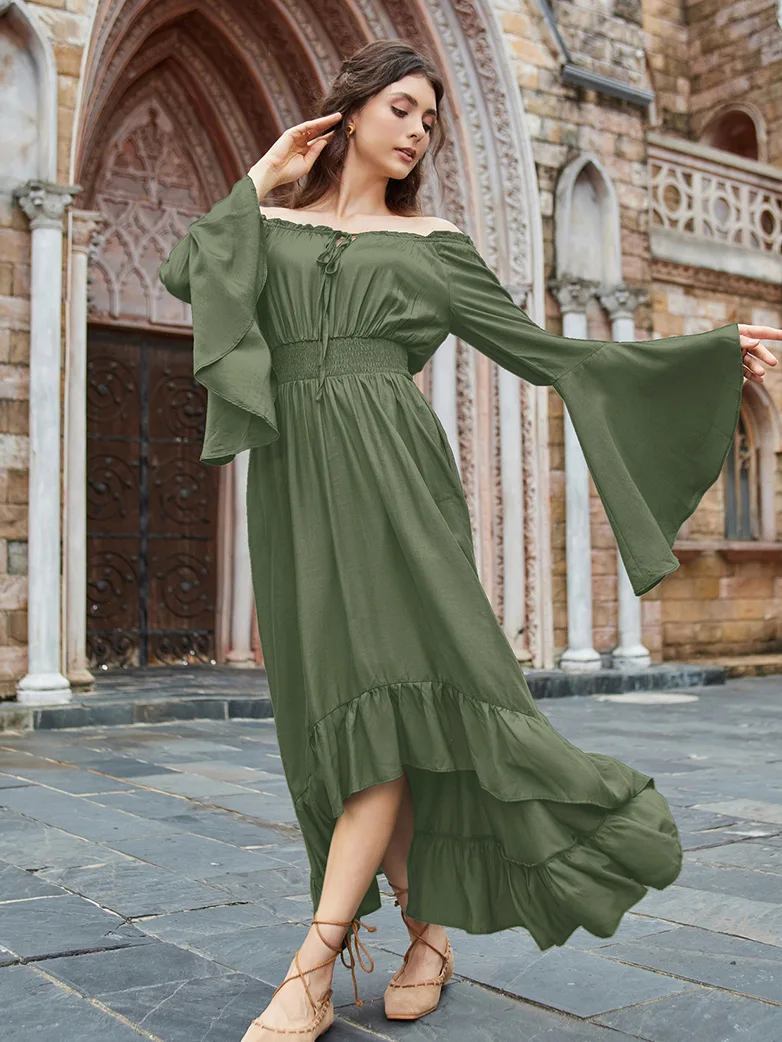 Women Off the Shoulder Renaissance Dress with Pockets - Image 24