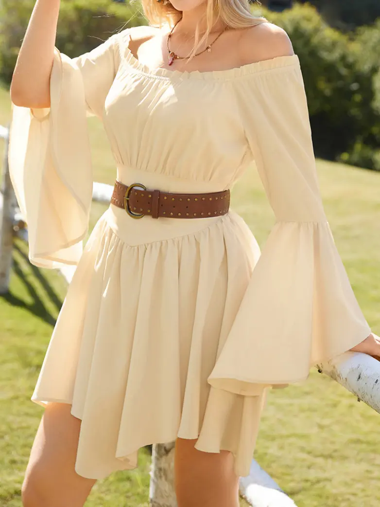 Renaissance Irregular Hem Off Shoulder Pockets Dress - Image 9