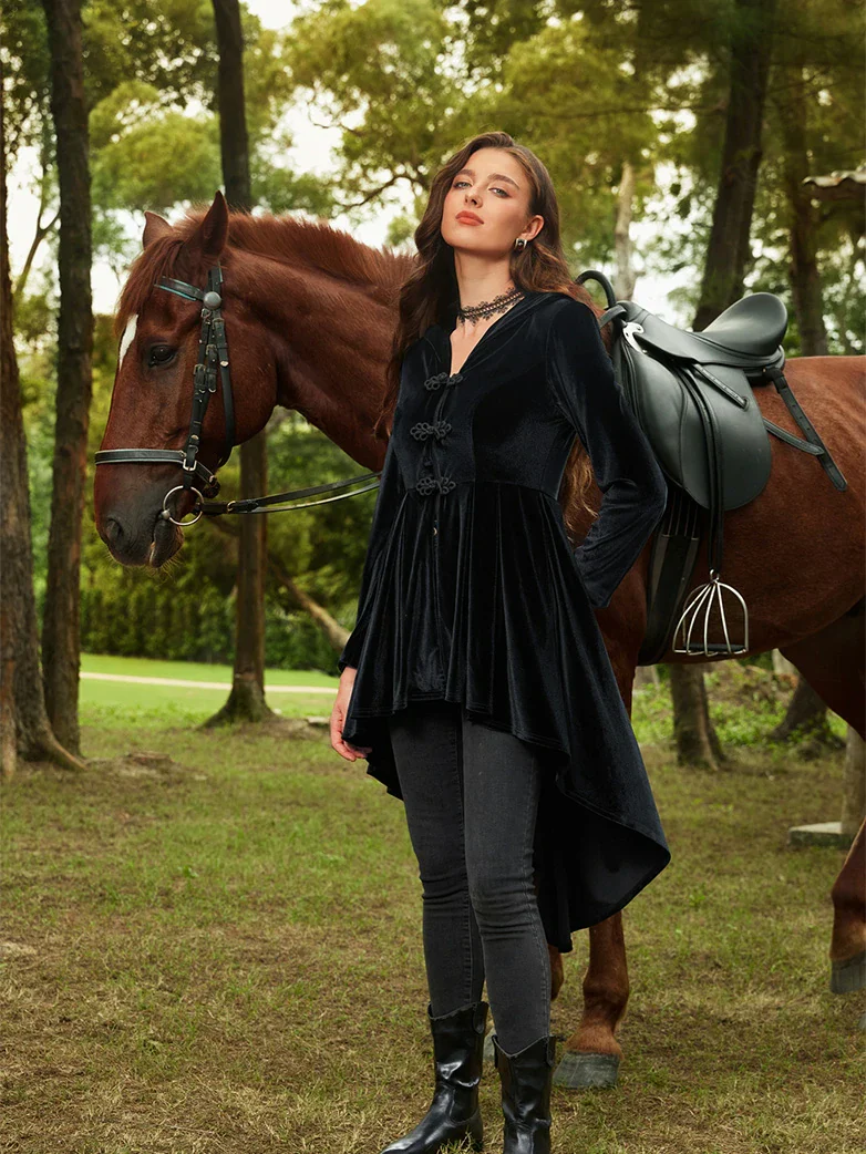 Renaissance Festival Warrior Velvet Hooded Coat - Image 5