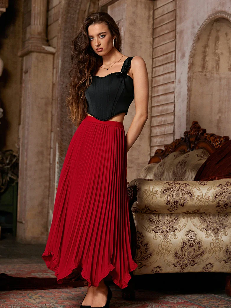 Renaissance Elastic Waist Pleated Swing Skirt - Image 4
