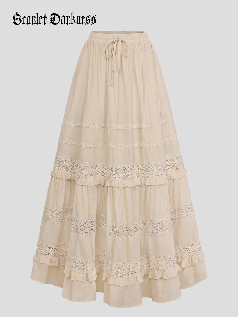 Renaissance Bohemian Vacation Maxi Skirt with Pockets