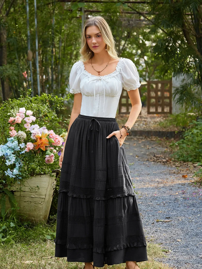Renaissance Bohemian Vacation Maxi Skirt with Pockets - Image 10