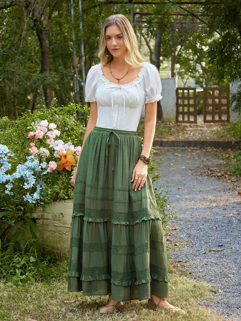 Renaissance Bohemian Vacation Maxi Skirt with Pockets - Image 13
