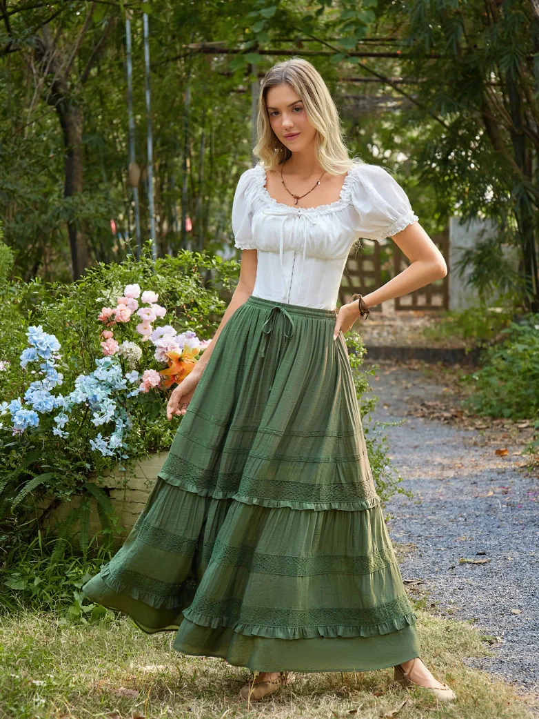 Renaissance Bohemian Vacation Maxi Skirt with Pockets - Image 14