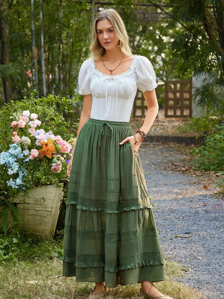 Renaissance Bohemian Vacation Maxi Skirt with Pockets - Image 15