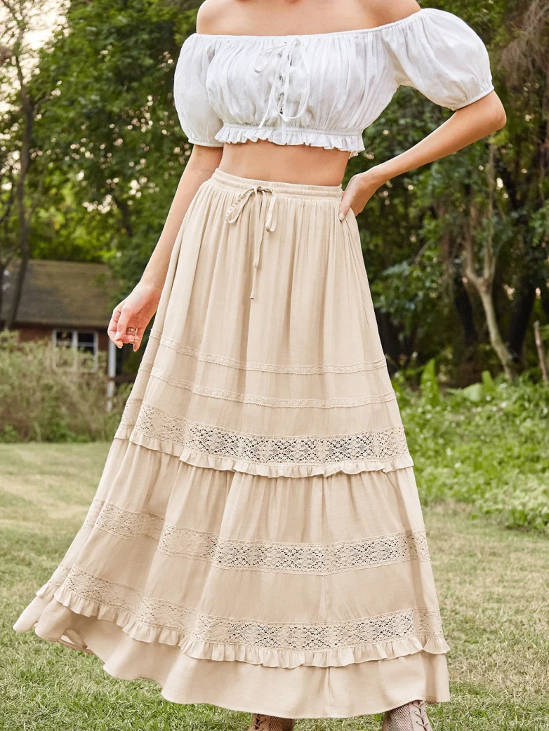 Renaissance Bohemian Vacation Maxi Skirt with Pockets - Image 3