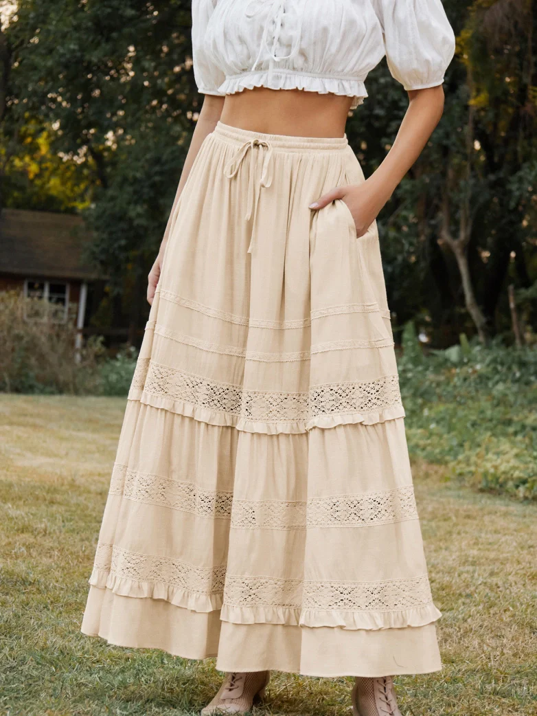 Renaissance Bohemian Vacation Maxi Skirt with Pockets - Image 4
