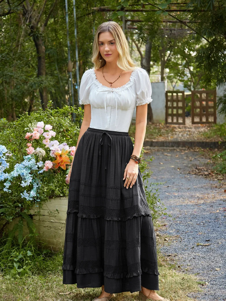 Renaissance Bohemian Vacation Maxi Skirt with Pockets - Image 8