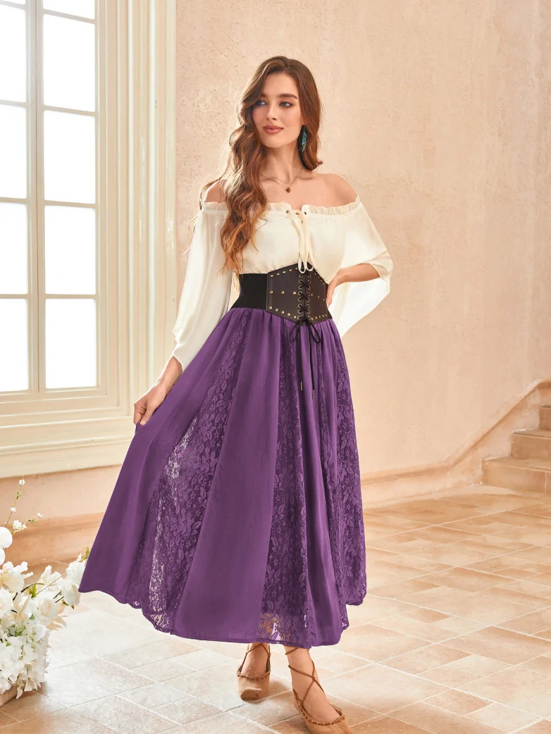 Renaissance Lace Swing Maxi Skirt with Pockets - Image 32