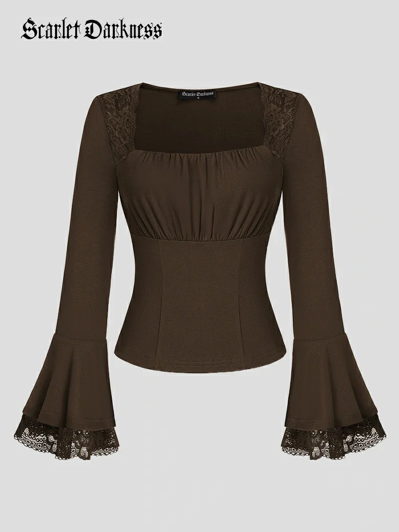 Victorian Lace Patchwork Trapezoidal neck Tops