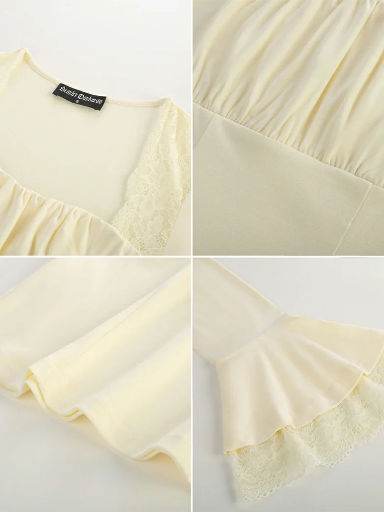 Victorian Lace Patchwork Trapezoidal neck Tops - Image 22