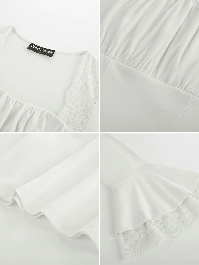 Victorian Lace Patchwork Trapezoidal neck Tops - Image 28