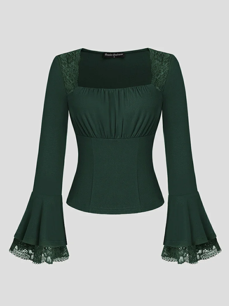 Victorian Lace Patchwork Trapezoidal neck Tops - Image 33