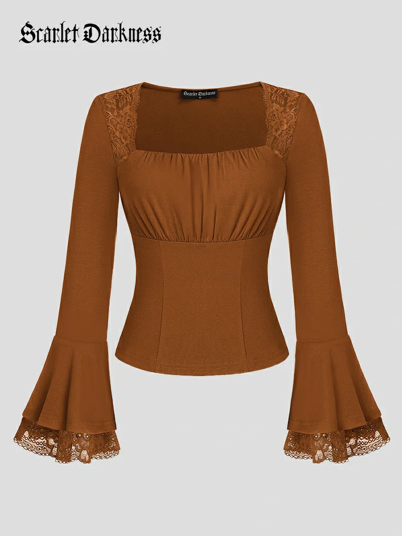 Victorian Lace Patchwork Trapezoidal neck Tops - Image 36
