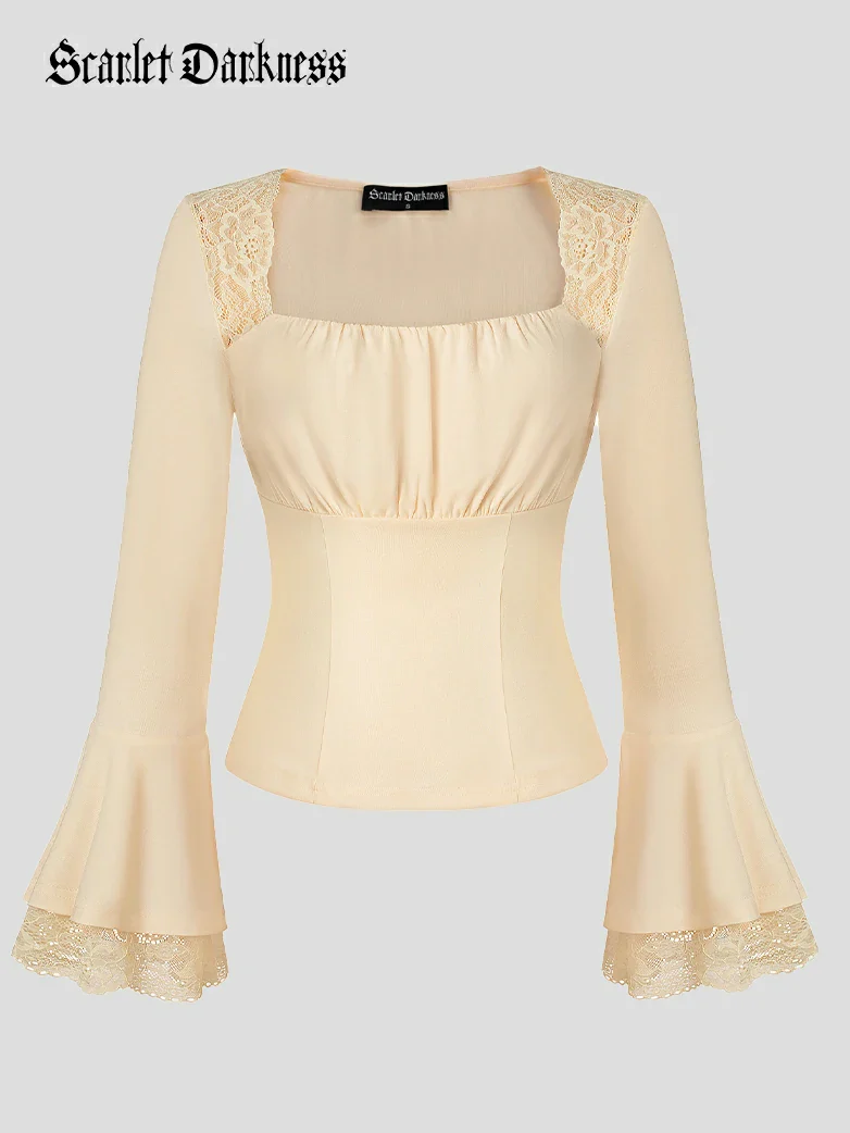 Victorian Lace Patchwork Trapezoidal neck Tops - Image 41