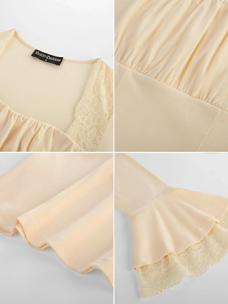 Victorian Lace Patchwork Trapezoidal neck Tops - Image 42