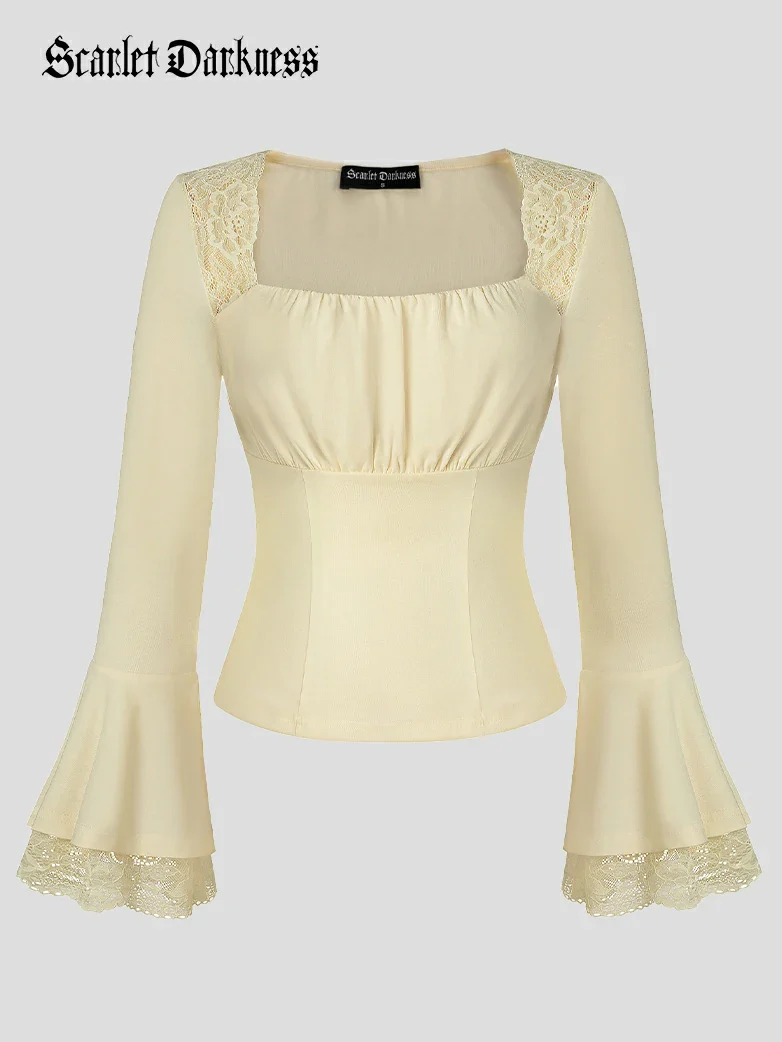 Victorian Lace Patchwork Trapezoidal neck Tops - Image 43