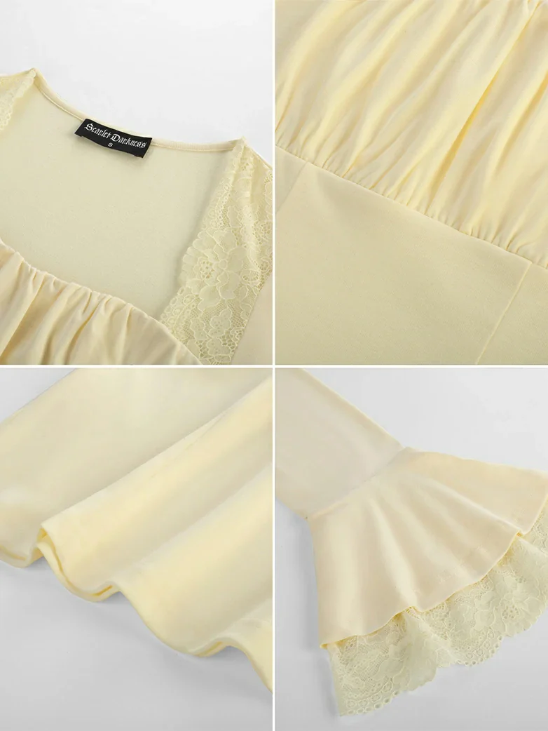 Victorian Lace Patchwork Trapezoidal neck Tops - Image 47