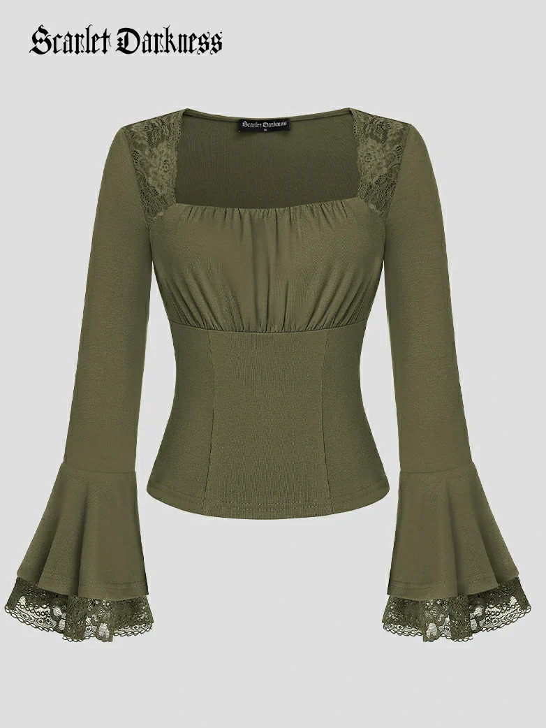 Victorian Lace Patchwork Trapezoidal neck Tops - Image 48
