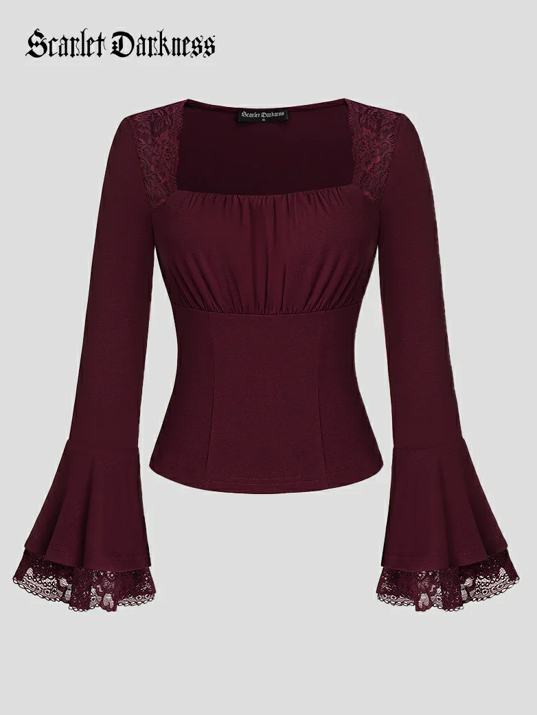 Victorian Lace Patchwork Trapezoidal neck Tops - Image 5