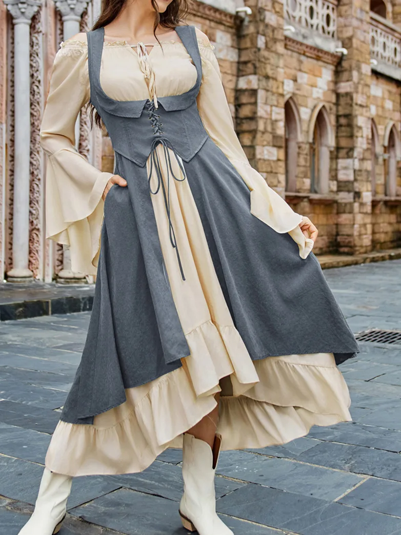 Renaissance Costume U-Neck High-Lo Overdress - Image 7