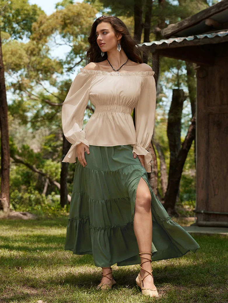 Renaissance Long Sleeve Off Shoulder Pullover Shirt - Image 2
