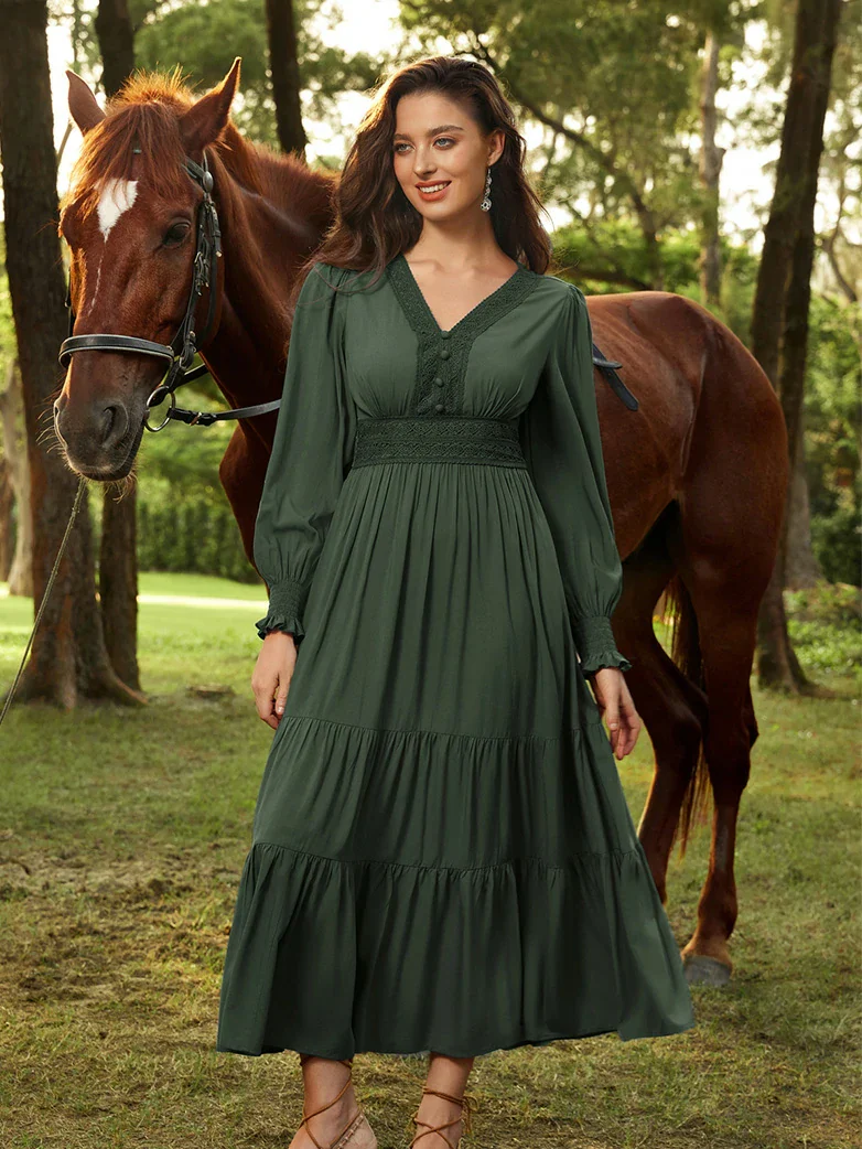 Renaissance Festival Elastic Waist Pockets Dress - Image 3