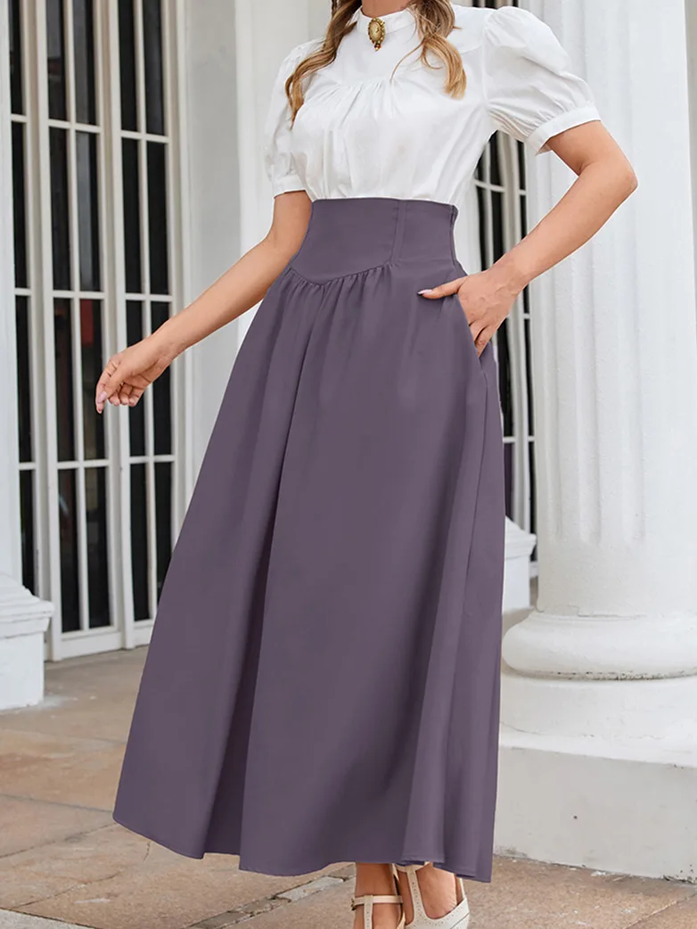 Renaissance Elastic Waist Swing Skirt with Pockets - Image 10
