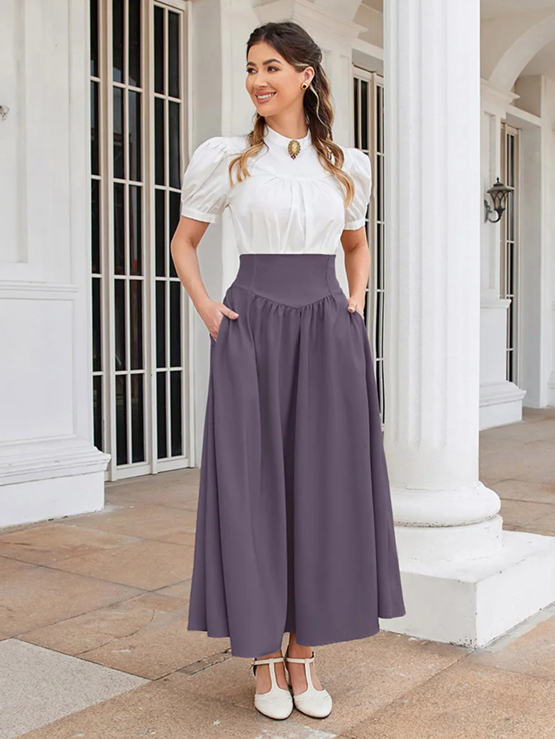 Renaissance Elastic Waist Swing Skirt with Pockets - Image 11