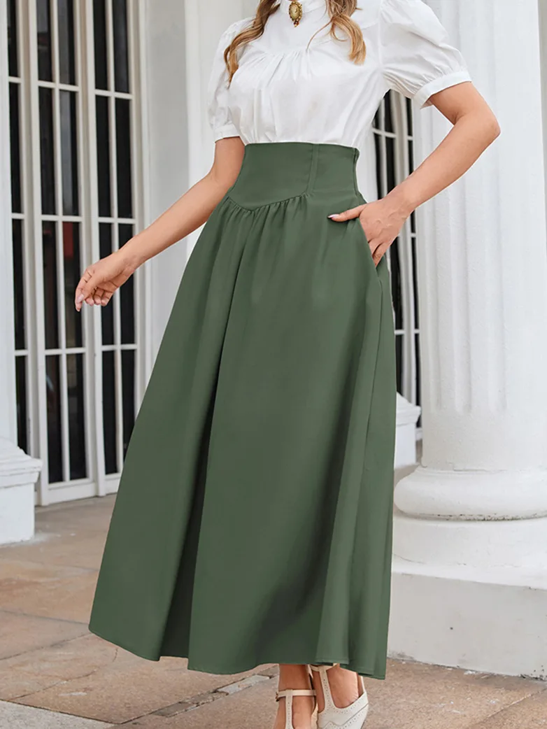Renaissance Elastic Waist Swing Skirt with Pockets - Image 16