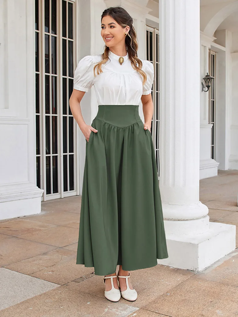 Renaissance Elastic Waist Swing Skirt with Pockets - Image 18