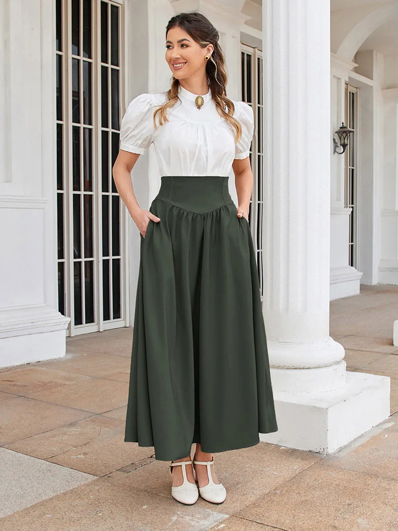 Renaissance Elastic Waist Swing Skirt with Pockets - Image 19