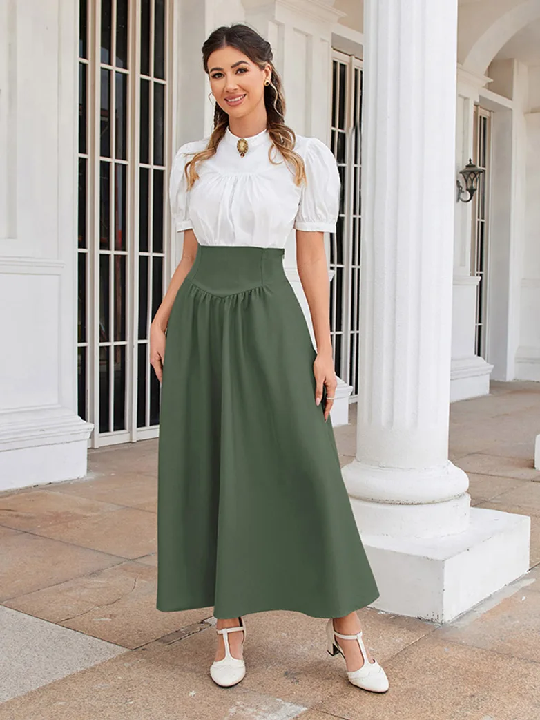 Renaissance Elastic Waist Swing Skirt with Pockets - Image 20