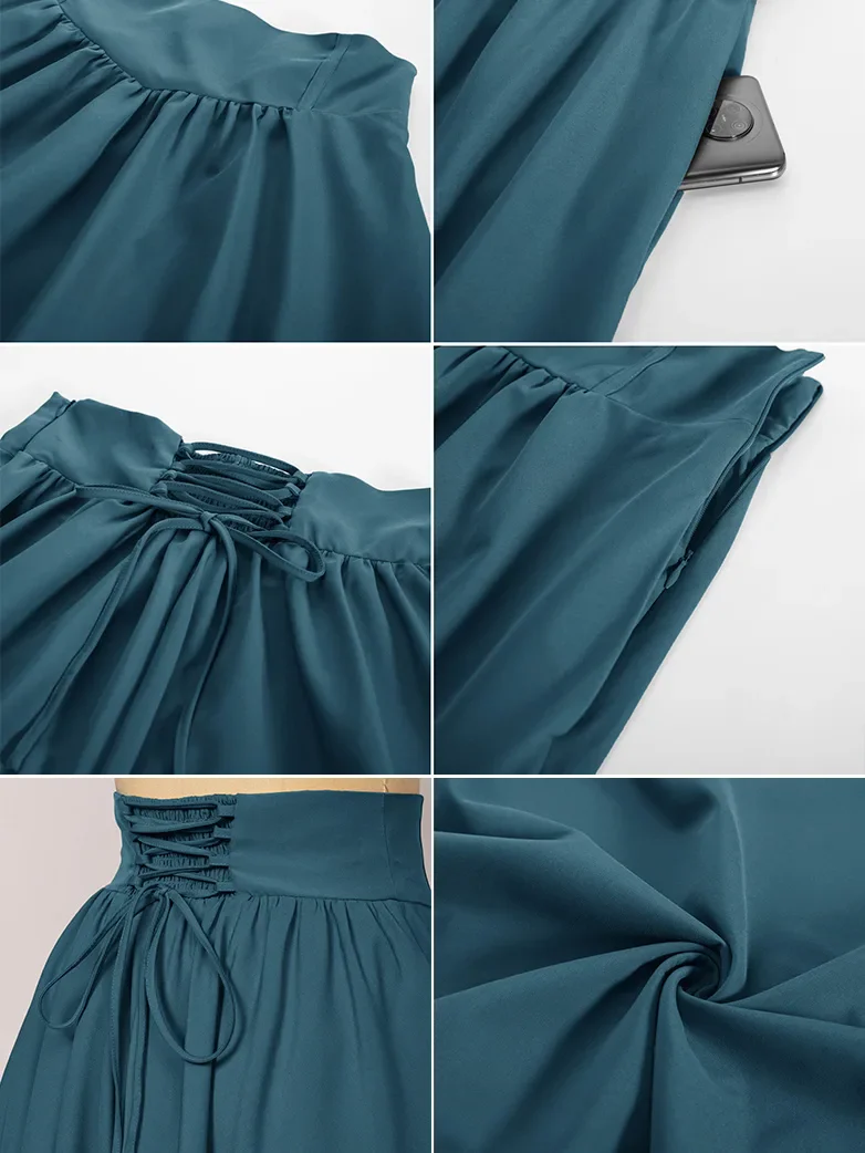 Renaissance Elastic Waist Swing Skirt with Pockets - Image 26
