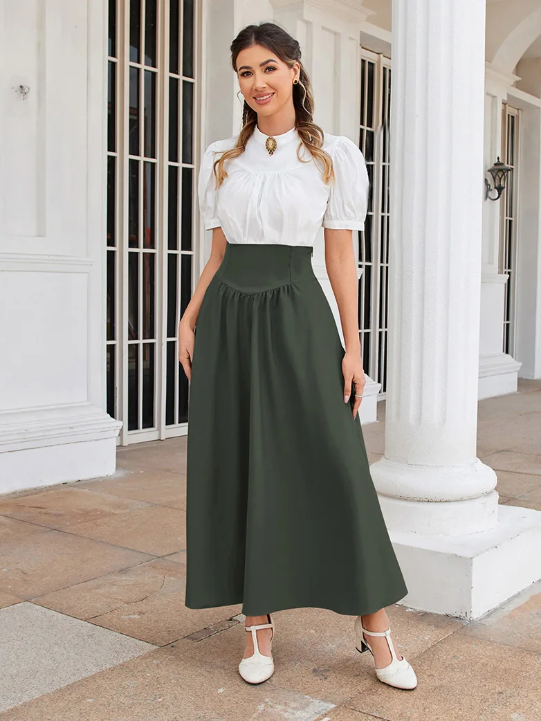 Renaissance Elastic Waist Swing Skirt with Pockets - Image 30