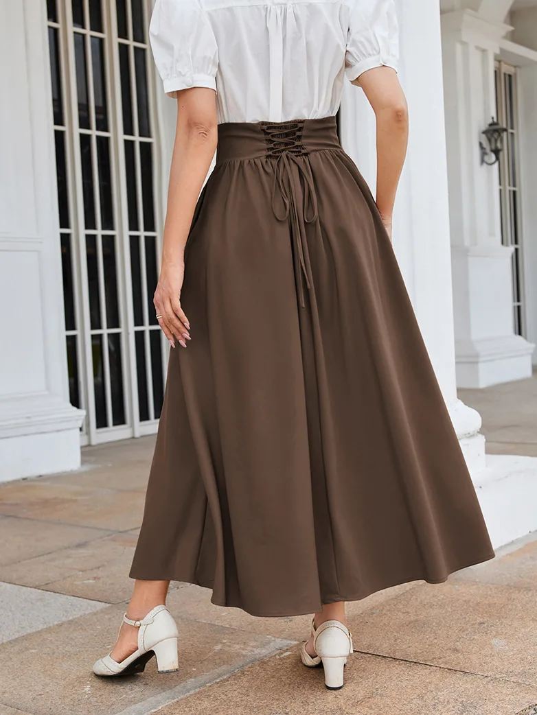 Renaissance Elastic Waist Swing Skirt with Pockets - Image 34