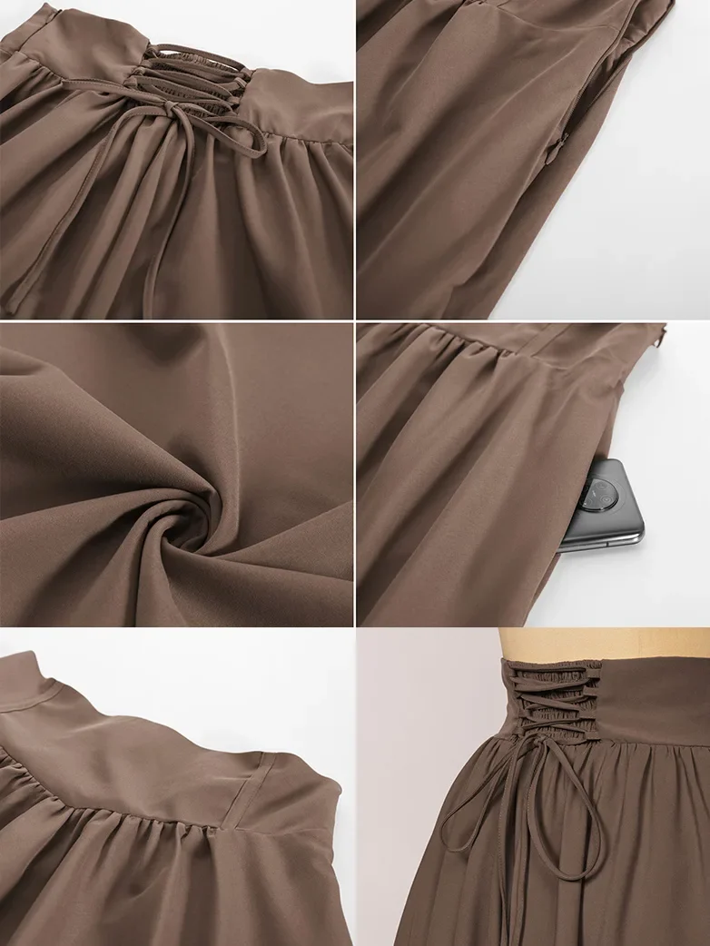Renaissance Elastic Waist Swing Skirt with Pockets - Image 35
